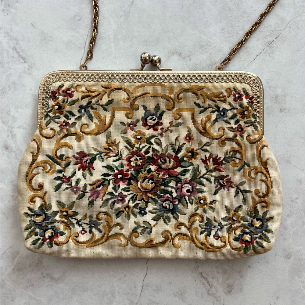 Vintage Walborg Tapestry Clutch Floral Embroidery Purse